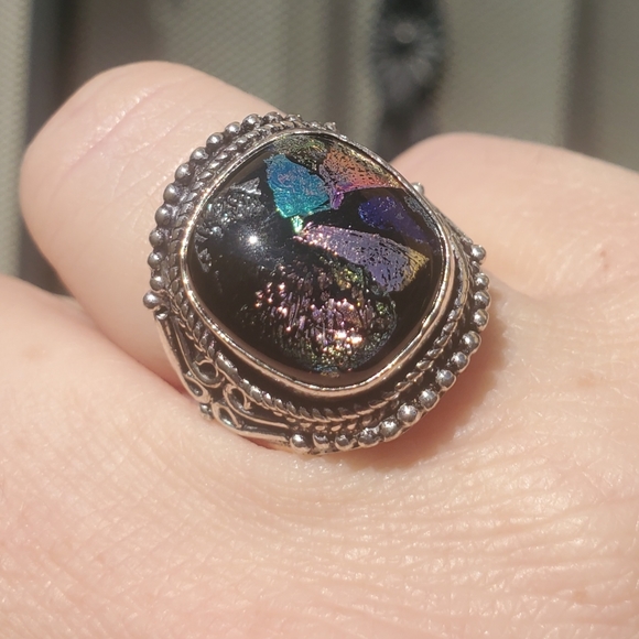 New Dichroic Glass 925 Silver Ring. - Picture 10 of 11